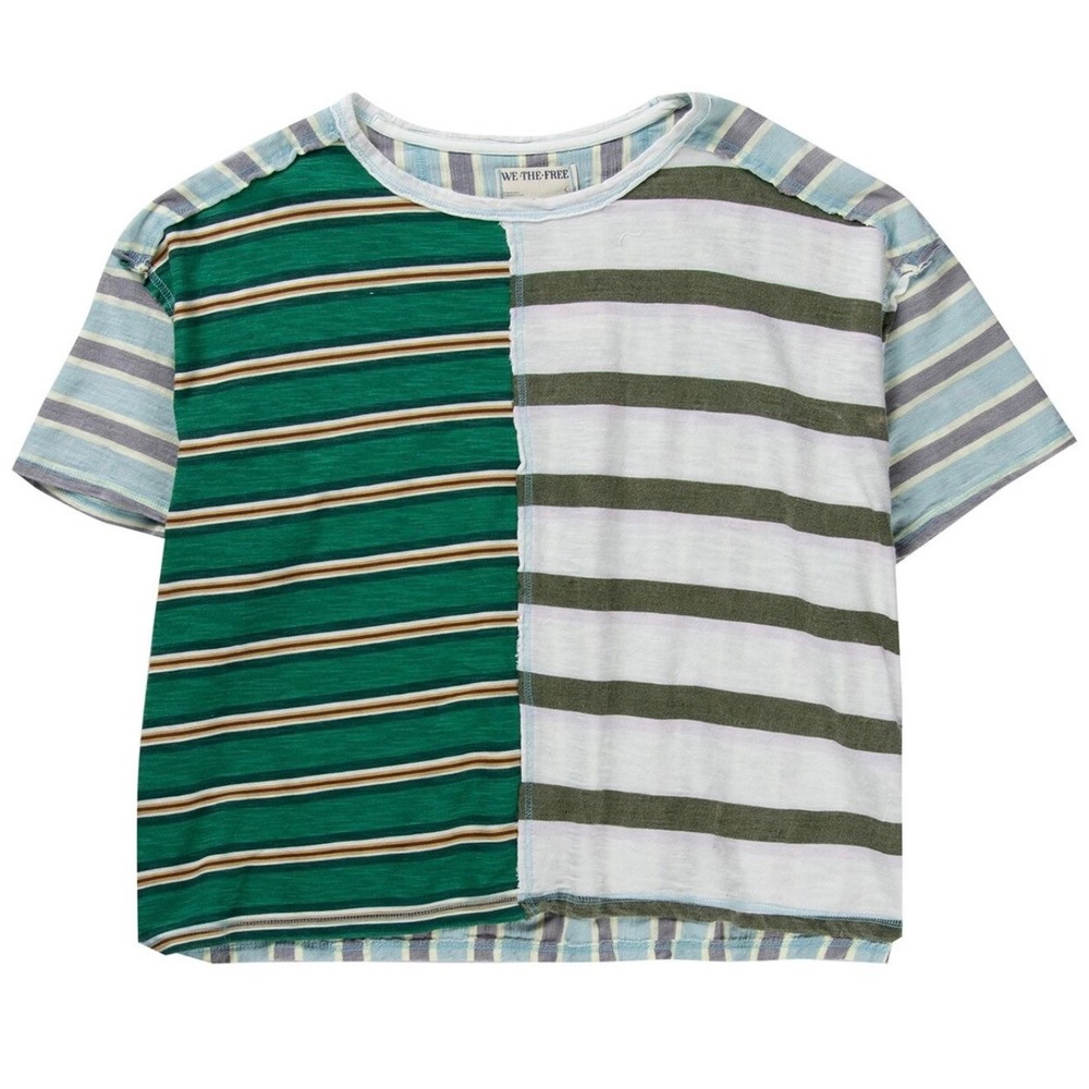 FP We The Free Get Real Tee XL Multi Color Striped Patchwork Oversized T-Shirt